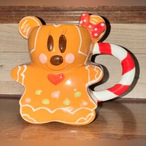 🥰Disney Gingerbread Minnie Mouse With Candy Cane Handle Ceramic Hand Painted Mug
